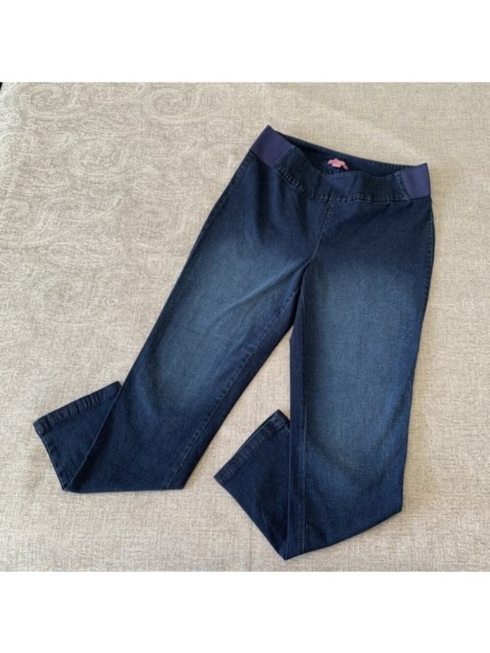 Woman Within Plus Size 14 W Flex Fit Pull On Slim Denim Jean Blue